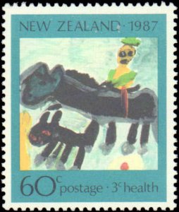 New Zealand #B128a-B129, Complete Set(3), Pair + Single, 1987, Art, Children,...