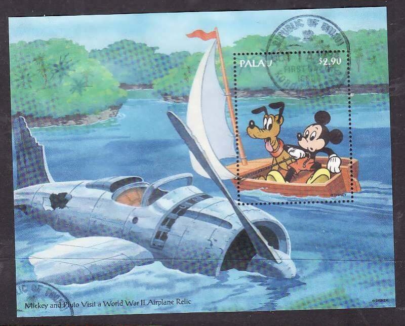 Palau-Sc#343- id12-used sheet-Disney-Pluto & Mickey-1994-