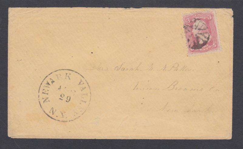US Sc 64 on 1891 cover, 3c pink Washington NEWARK VALLEY NY - UNION NY, Cert.