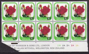 New Zealand 1979 QEII Surcharge Overprint in a block of 10.Color Control Numbers