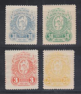 Argentina, Salta, Forbin 26/33 mint 1910 Ley de Guias Fiscals, 4 diff F-VF