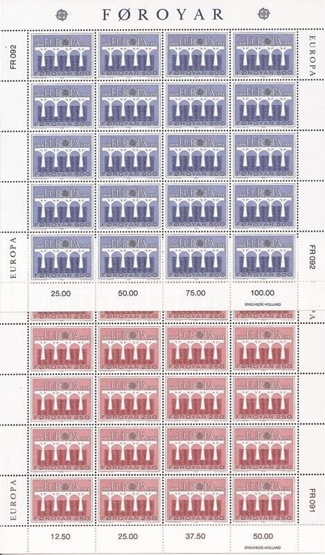Faroe Islands - 1984 Europa - Set of 2 20 Stamp Sheets - Scott #106-7