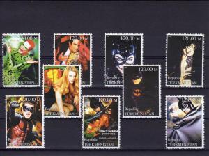 BATMAN History of Cinema Set (9) mnh Turkmenistan 2000 Perf.