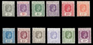 Mauritius #211-222 Cat$79.05 (for hinged), 1938-43 George VI, complete set, l...