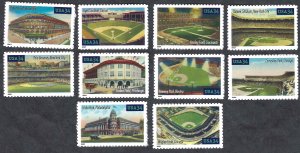 United States #3510-19 34¢ Legendary Baseball Fields (2001). Ten singles. MNH