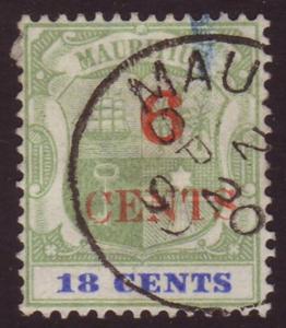 Mauritius 1897 Sc#109, SG#132 18c Green & Blue Arms USED.
