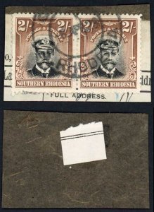 Southern Rhodesia SG12 2/- Black and Brown Perf 14 Pair Used on Piece