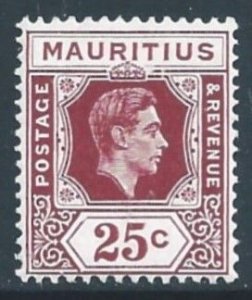 Mauritius #218a MH 25c King George VI - Brown Purple - Chalky Paper