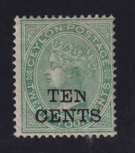 Ceylon Sc #102 (1885) 10c on 24c green Victoria Surcharged Mint H (S.G. 162)