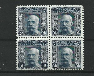 BOSNIA  & HERZEGOVINA 1906  SG 2018   5KR BLUE P 9 1/2  BLOCK OF 4  MNH  CAT £76