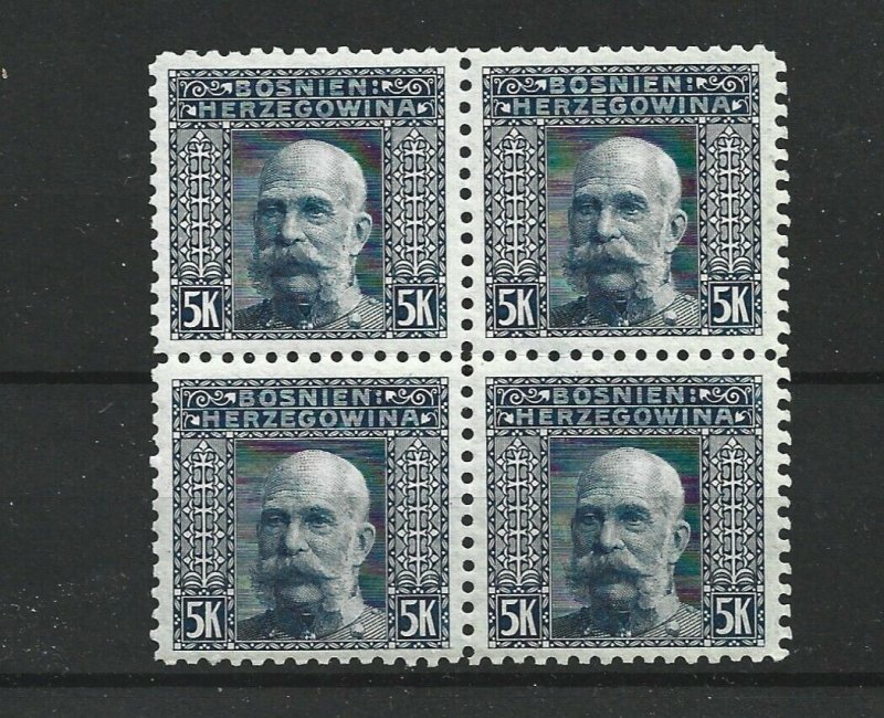 BOSNIA  & HERZEGOVINA 1906  SG 2018   5KR BLUE P 9 1/2  BLOCK OF 4  MNH  CAT £76