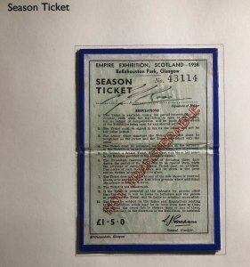 1938 Glasgow Scotland England Empire Exhibition Ticket