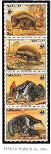 PARAGUAY Sc 2139 & 2252 NH - 2 WWF STRIPS FROM 1985 & 1988 - ANIMALS 
