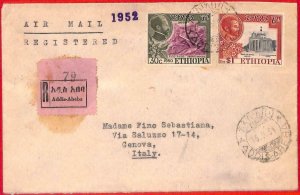 aa3884 - ETHIOPIA - POSTAL HISTORY - REGISTERED  COVER to  ITALY  1952 flowers