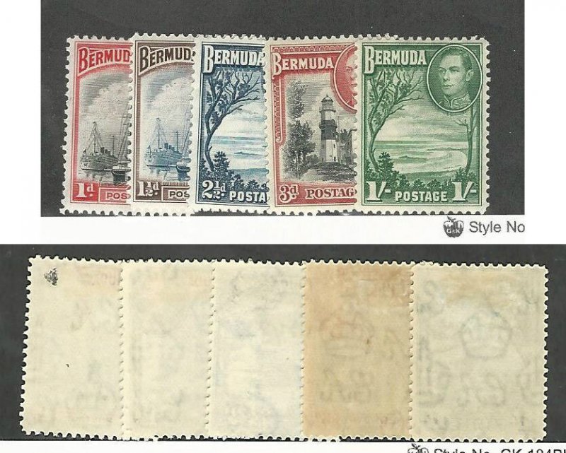 Bermuda, Postage Stamp, #118//122 (5 Different) Mint Hinged, 1938-51