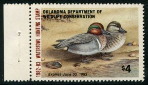 OK3 US $4 Oklahoma 1982 Wildlife Conservation Stamp, MNH
