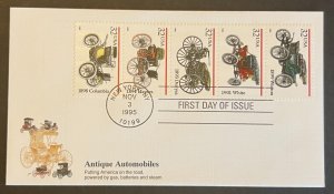 ANTIQUE AUTOMOBILES #3019-23 NOV 3 1995 NEW YORK NY FIRST DAY COVER BX3-2