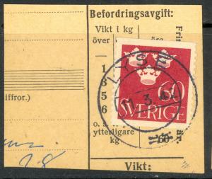 SWEDEN 1939 60o THREE CROWNS Issue Sc 282 on Piece w LYSE cds