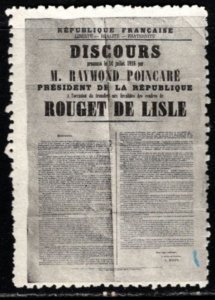 1914 WW 1 France Delandre Poster Stamp Speech July 14, 1916 Raymond Poincare