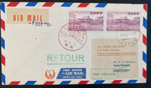 1961 Tokyo Japan First Polar Flight Airmail Cover FFC To Copenhagen Denmark