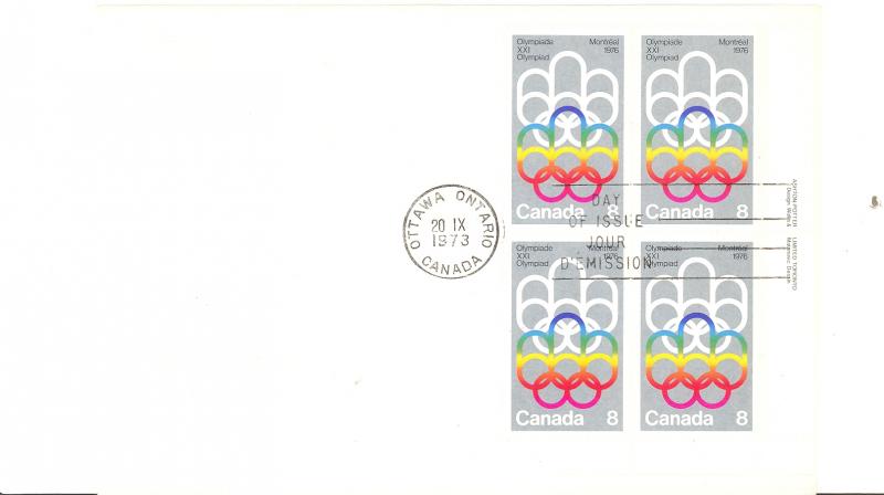 Canada  2  1973 Olympic  FDC Blocks 4