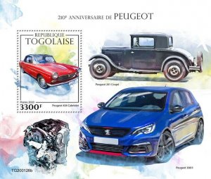 Togo Cars Stamps 2020 MNH Peugeot 308 II 404 Cabriolet 201 Coupe 1v S/S