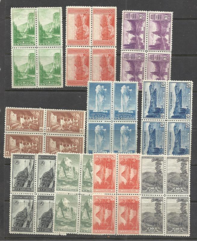 740-749 1c-10c Blocks of 4 National Parks Issue MNH/MH F/VF-VF