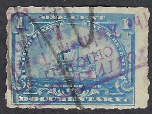 United States #R163 1¢ Battleship (1898). Pale blue. Doc. VG centering. Used.