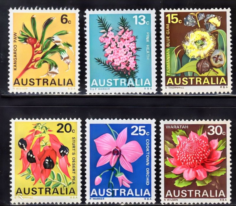 Australia 1968 Sc#434/439 FLOWERS IN NATURAL COLORS Set (6) MNH