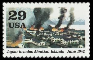 US 2697e 1942 Into the Battle Japan invades Aleutian Islands 29c single MNH 1992