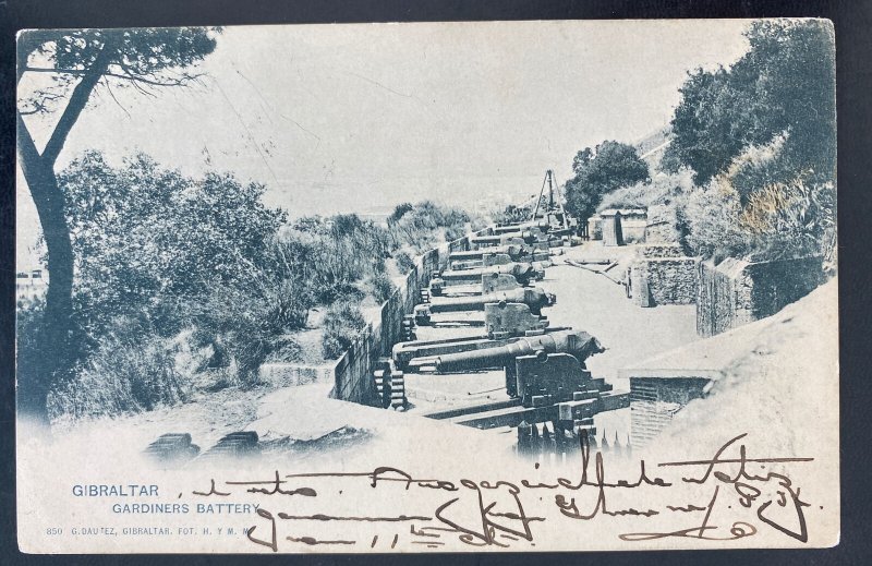 1902 Gibraltar RPPC Postcard cover To Strasbourg Austria Gardiners Battery