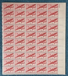 Scott #C25, 6c Transport Aircraft, Airmail Mint Sheet of 50, 1941 Issue. MNH