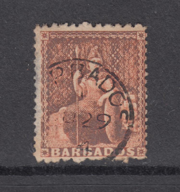 Barbados Sc 37 used 1872 4p dull vermilion Britannia, perf 12½ x 14¾, scarce