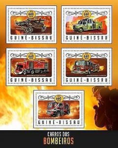 2016 Guinea-Bissau Mnh. Fire Engines. Y&T: 6795-6799. Michel Code: 8979-8984