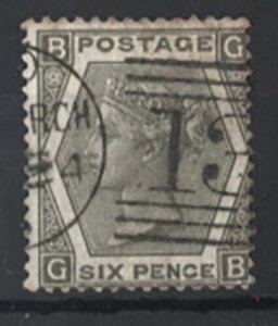 GB 1872 6d grey plate 12 sg125, v light tone at top otherwise very fine used c