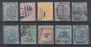 Ceylon Sc 61,65,66a,67,69,70,83,84,97,107 used. 1868-88 issues, 10 diff, faults.