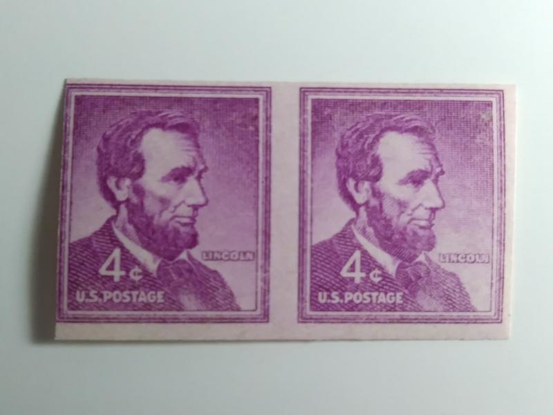 SCOTT # 1058 A IMPERFERATED LINCOLN RARE GEM STRIP OF 2 MINT NEVER HINGED