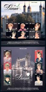 [95341] Congo Brazzaville 1998 Royalty Princess Diana Tower London 2 Sheets MNH