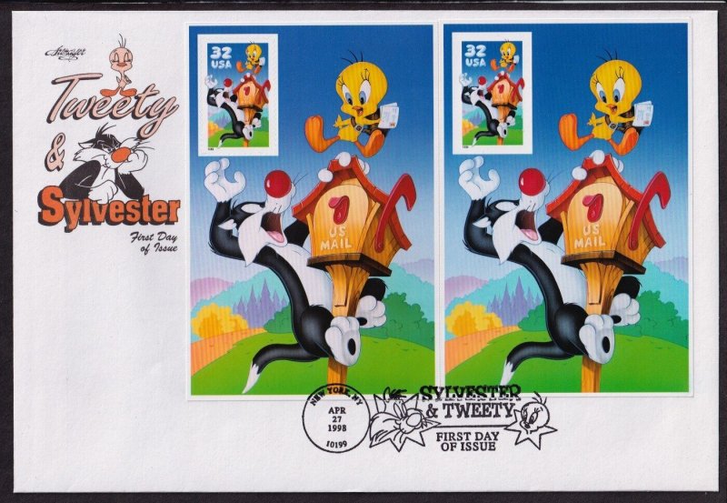 1998 Tweety & Sylvester Sc 3204c 3205c perf & imperf with Artmaster color cachet