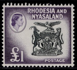 RHODESIA & NYASALAND QEII SG31, £1 black & deep violet, NH MINT. Cat £48.