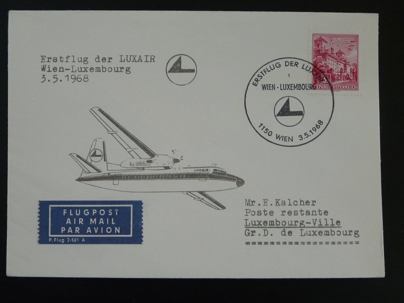 first flight cover Wien Luxembourg 1968 Luxair Austria ref 99787