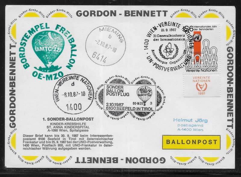 UN Vienna Balloon Flight Children's Cancer Care Flight 1987