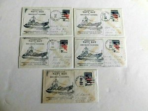 Navy Ship Cancels, 5 diff, Navy Day Long Beach CA, October 1964, Cachets, Fine