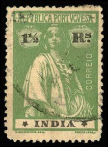 PORTUGUESE INDIA Sc 375B USED - 1920 1½r - Ceres, Ordinary paper - Perf 15 x 14