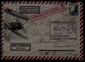 Germany Catapult cover folded 31.7.35 Bremen-Southampton