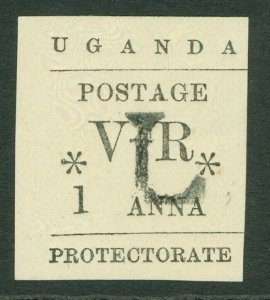 SG 70 Uganda 1896. 1a black, type 7 hand stamped 'L' in black. A fine fresh...