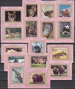 Ajman, Mi cat. 2829-2844 C. Wild Animals on 16 Pink, IMPERF s/sheets.