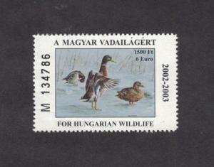 HU1A - Hungary Duck Stamp. Error Single.  MNH. OG.