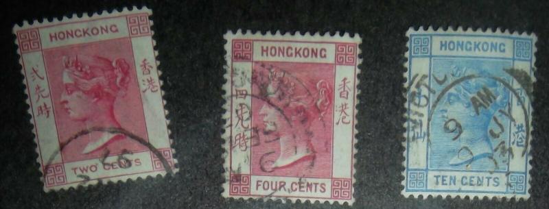 1902 Hong Kong Edward VII Scott #36, 38, 45 Free US Shipping