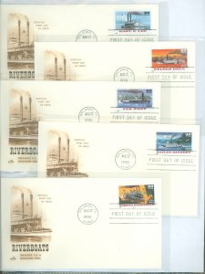 US 3091-95 1996 riverboats set of 5 on five FDCs unaddressed with matching artcraft cachets